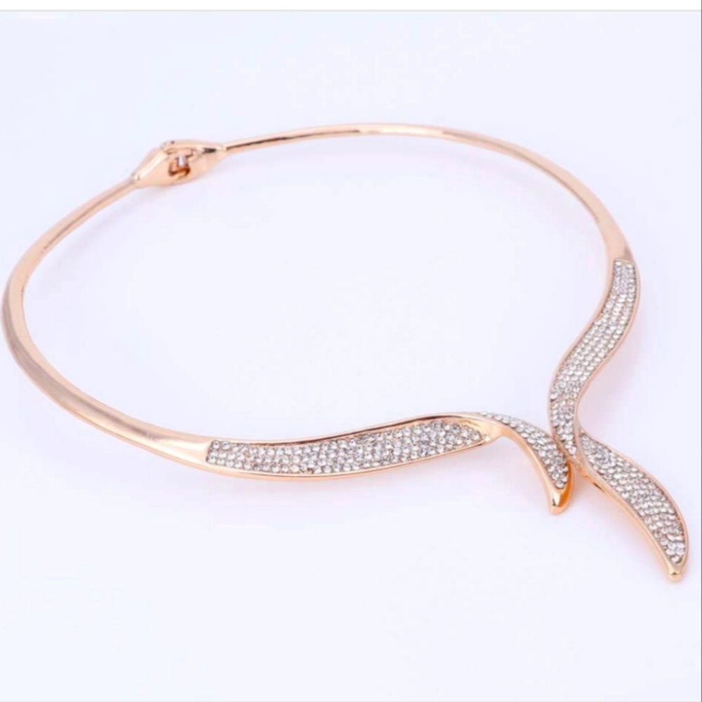 14k Gold Plated & Rhinestone Choker Necklace- one missing jewel